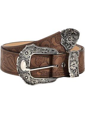 Women's Brown With Silver Buckle Western Strap Vintage Leather Belt Cowgirl